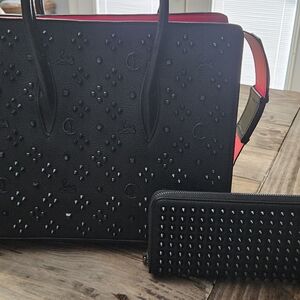 Black Studded Tote and Wallet Set